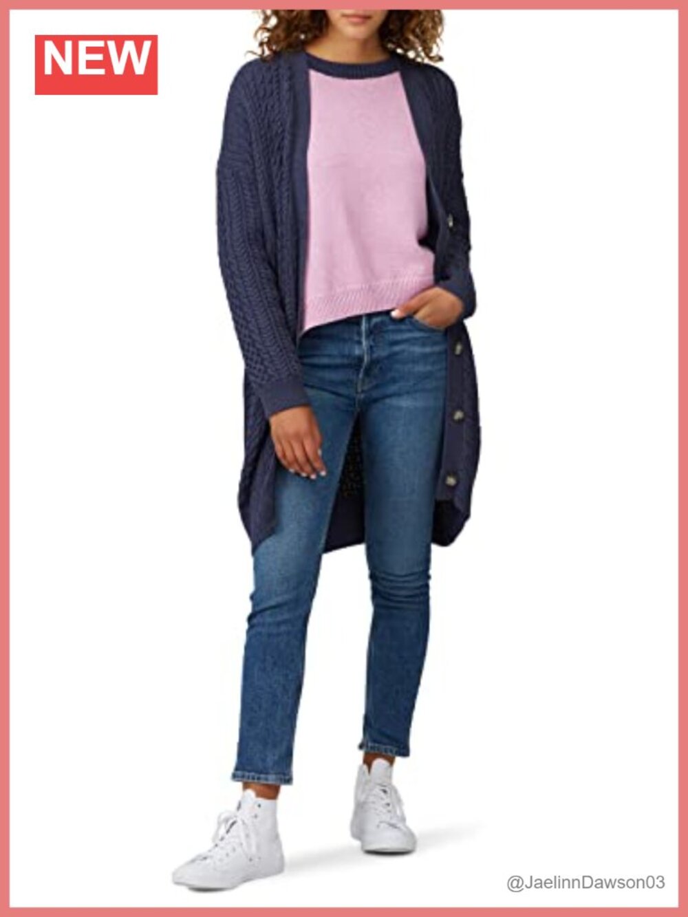 Pre-Loved Cable Knit Cardigan Cotton Loose Fit Button Front